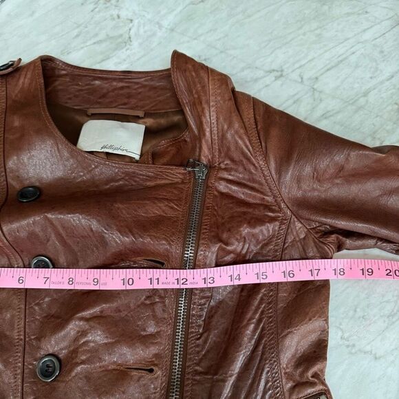 3.1 Phillip Lim Lambskin soft Leather Ruffled Cognac Zip Up Jacket silk lining 4 - Picture 12 of 16